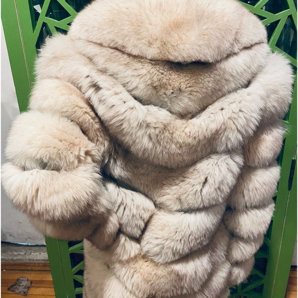 Lintons Pittsburgh Vintage Leather & Arctic Fox Fur Coat w/ Waist Tie - Picture 2 of 9